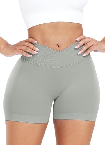 RIOJOY V Cross Gym Shorts Damen Scrunch Butt Booty Shorts Sport Workout Kurze Leggings Hellgrau XXL von RIOJOY