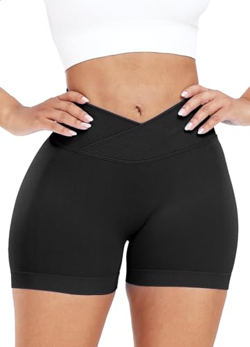 RIOJOY V Cross Gym Shorts Damen Scrunch Butt Booty Shorts Sport Workout Kurze Leggings Schwarz XL von RIOJOY