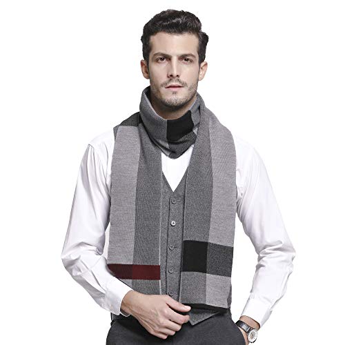 RIONA Herren Winter-Kaschmir-Gefühl Australian Wool Weicher Warmer Strickschal einheitsgröße 8107_Schwarz grau von RIONA