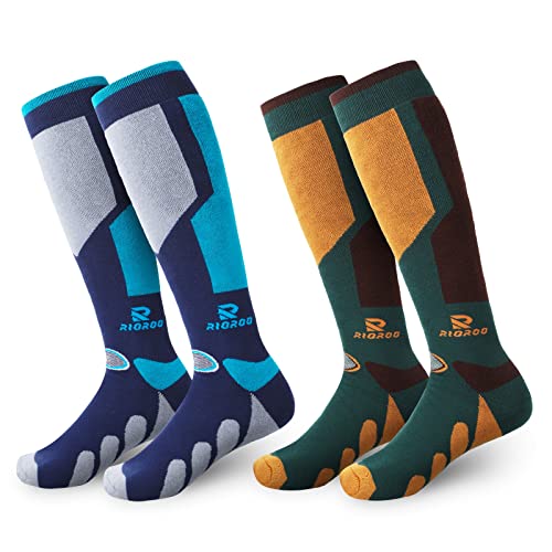 RIOROO Skisocken Herren & Damen 2 Paar, High Performance Thermo Kniehohe Wintersocken zum Skifahren Lang und Warm, Gepolsterte Sohle Atmungsaktiv Schnell Trocknend für Skifahren, Wandern von RIOROO