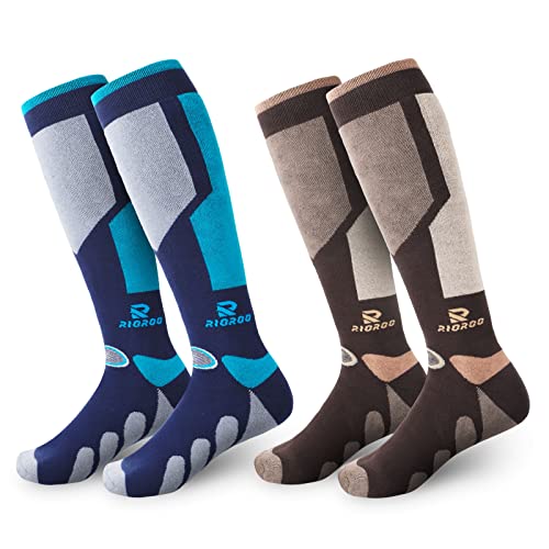 RIOROO Skisocken Herren & Damen 2 Paar, High Performance Thermo Kniehohe Wintersocken zum Skifahren Lang und Warm, Gepolsterte Sohle Atmungsaktiv Schnell Trocknend für Skifahren, Wandern von RIOROO