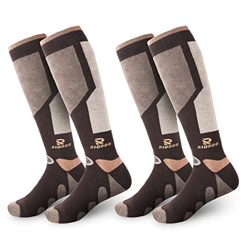 RIOROO Skisocken Herren & Damen 2 Paar, High Performance Thermo Kniehohe Wintersocken zum Skifahren Lang und Warm, Gepolsterte Sohle Atmungsaktiv Schnell Trocknend für Skifahren, Wandern von RIOROO