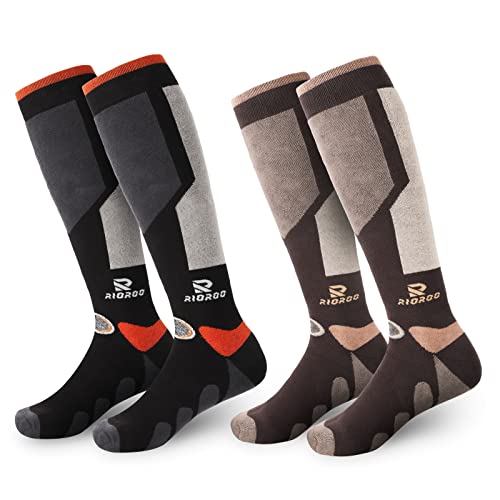 RIOROO Skisocken Herren & Damen 2 Paar, High Performance Thermo Kniehohe Wintersocken zum Skifahren Lang und Warm, Gepolsterte Sohle Atmungsaktiv Schnell Trocknend für Skifahren, Wandern von RIOROO