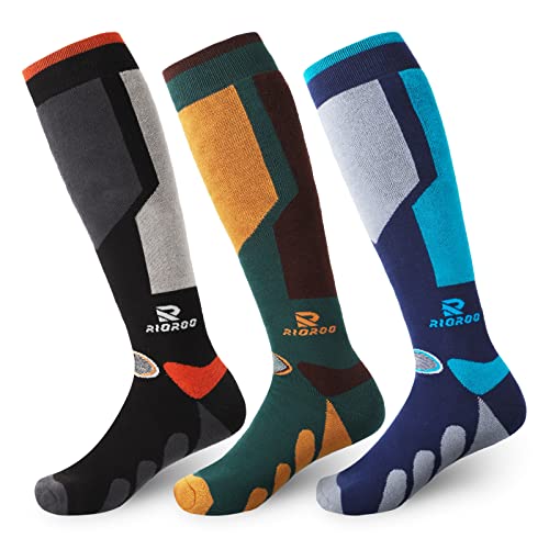 RIOROO Skisocken Herren & Damen 2 Paar, High Performance Thermo Kniehohe Wintersocken zum Skifahren Lang und Warm, Gepolsterte Sohle Atmungsaktiv Schnell Trocknend für Skifahren, Wandern von RIOROO