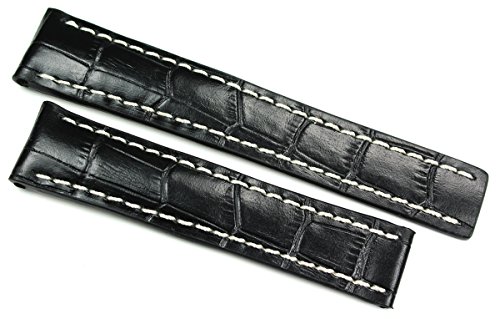 Rios 1931-20mm Herren Uhrenarmband Leder Krokodil Prägung Schwarz für Breitling Faltschließe Band, Gurt von RIOS 1931