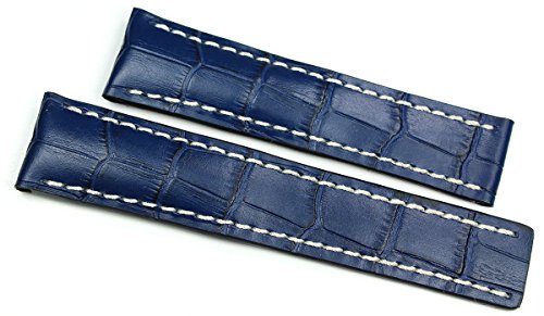 Rios1931 Uhrenarmband Echtleder Handmade Blau 22mm / 20mm Kroko Alligator Relief für Breitling Germany Armband für Breitling Germany, Gurt von RIOS 1931