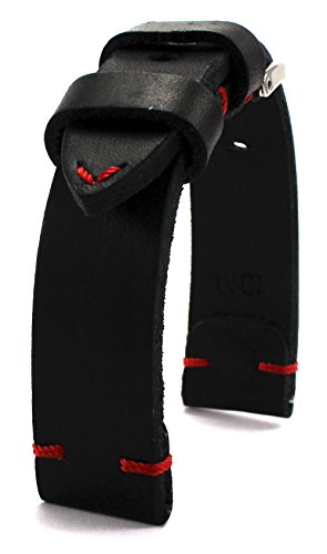 RIOS1931 18mm Herren Leder Deutsch handgemacht Uhrenarmband Vintage Retro schwarz rote Naht von RIOS1931