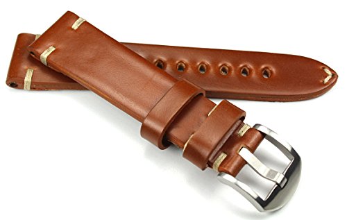 RIOS1931 22mm Cognac Shell Cordovan hell braun kräftiges Military Style Armband Retro Look Quality Strap Flieger Band Top Qualität von RIOS1931