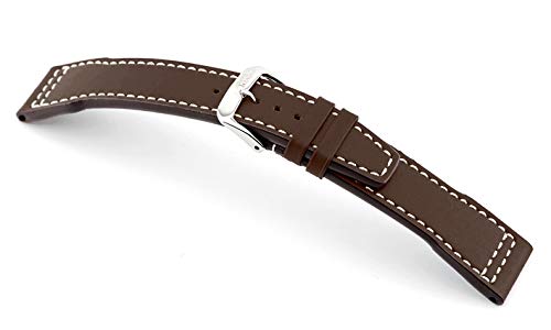 RIOS1931 Fliegerband Rindsleder Uhrenarmband handgemacht in Deutschland Robust 21mm Braun Weiße Naht von RIOS1931