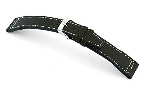 RIOS1931 Fliegerband Rindsleder Uhrenarmband handgemacht in Deutschland Robust 22mm Schwarz Weiße Naht von RIOS1931