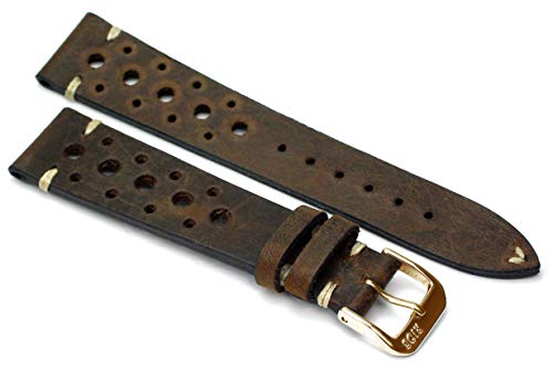 RIOS1931 Rallye Gold Vintage Rindsleder Uhrenarmband handgemacht in Deutschland Robust 22mm braun Mooreiche von RIOS1931