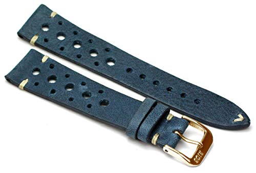 RIOS1931 Rallye Gold Vintage Rindsleder Uhrenarmband handgemacht in Deutschland Robust blau von RIOS1931