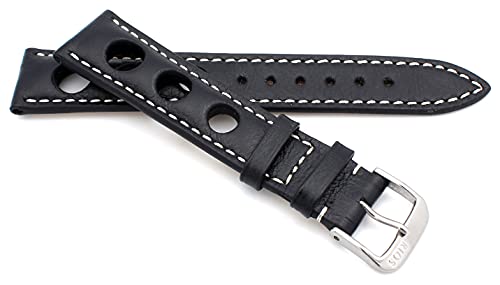 RIOS1931 Sulla Baikal Rallye Vintage Rindsleder Uhrenarmband handgemacht in Deutschland Robust 18mm Schwarz von RIOS1931
