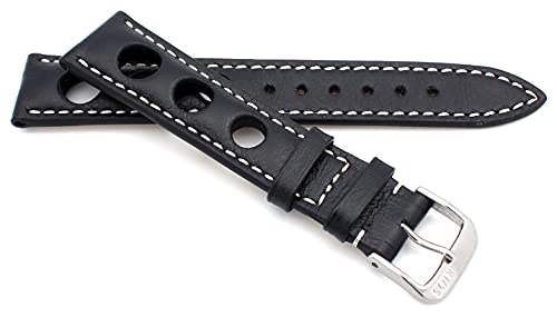 RIOS1931 Sulla Baikal Rallye Vintage Rindsleder Uhrenarmband handgemacht in Deutschland Robust 20mm Schwarz von RIOS1931