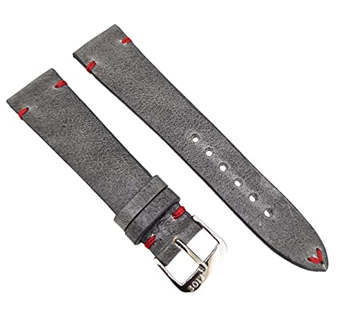 RIOS1931 Uhrenarmband Manhattan Vintage Leder 20mm grau mit roter Naht Made in Germany von RIOS1931