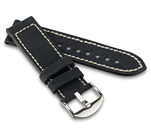 RIOS1931 Unisex Uhrenarmband Vintage Canvas Modell Indiana 22 mm Schwarz von RIOS1931