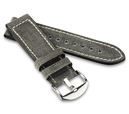 RIOS1931 Unisex Uhrenarmband Vintage Canvas Modell Indiana 24 mm Steingrau von RIOS1931