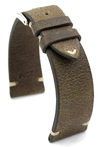 RIOS1931 Sagittarius Vintage Rindsleder Uhrenarmband handgemacht in Deutschland Robust 22mm Moosgrün von RIOS1931