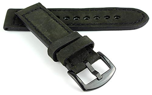 RIOS1931 Belfast Vintage Rindsleder Uhrenarmband handgemacht in Deutschland Robust 22mm Schwarz von RIOSBelfast