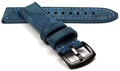 RIOS1931 Douglas Rindsleder Uhrenarmband handgemacht in Deutschland Robust 20mm Marineblau Camouflage von RIOSDou