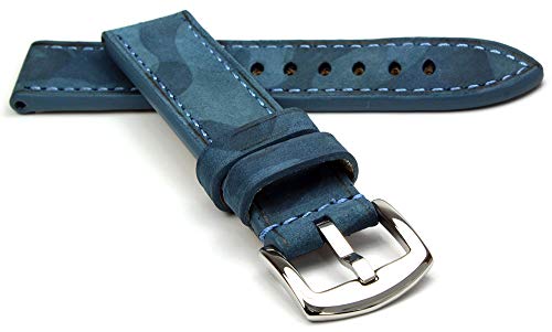 RIOS1931 Douglas Rindsleder Uhrenarmband handgemacht in Deutschland Robust 22mm Marineblau Camouflage von RIOSDou