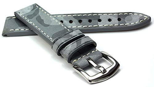 RIOS1931 Douglas Rindsleder Uhrenarmband handgemacht in Deutschland Robust 22mm Steingrau Camouflage von RIOSDou