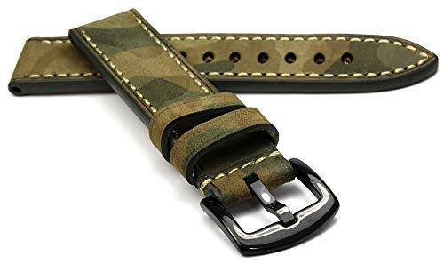 RIOS1931 Douglas Rindsleder Uhrenarmband handgemacht in Deutschland Robust 24mm Natogrün Camouflage von RIOSDou