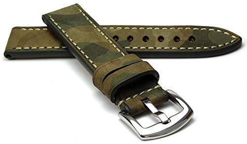 RIOS1931 Douglas Rindsleder Uhrenarmband handgemacht in Deutschland Robust 24mm Natogrün Camouflage von RIOSDou