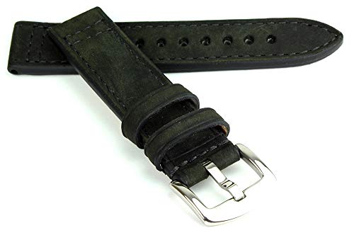 RIOS1931 Jersey Rindsleder Uhrenarmband handgemacht in Deutschland Robust 22mm Schwarz von RIOSJers