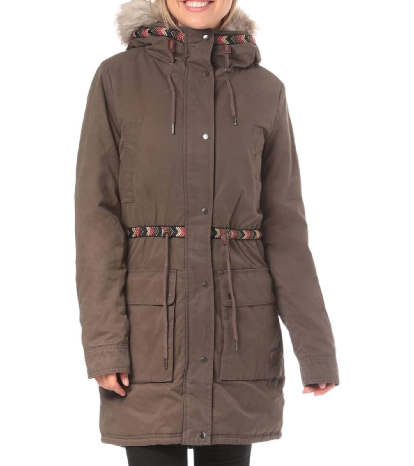 RIP CURL Montauk Damen Winter-Jacke wärmender Parka Kapuze mit abnehmbarem Fell GJKCM4 8535 Braun von RIP CURL