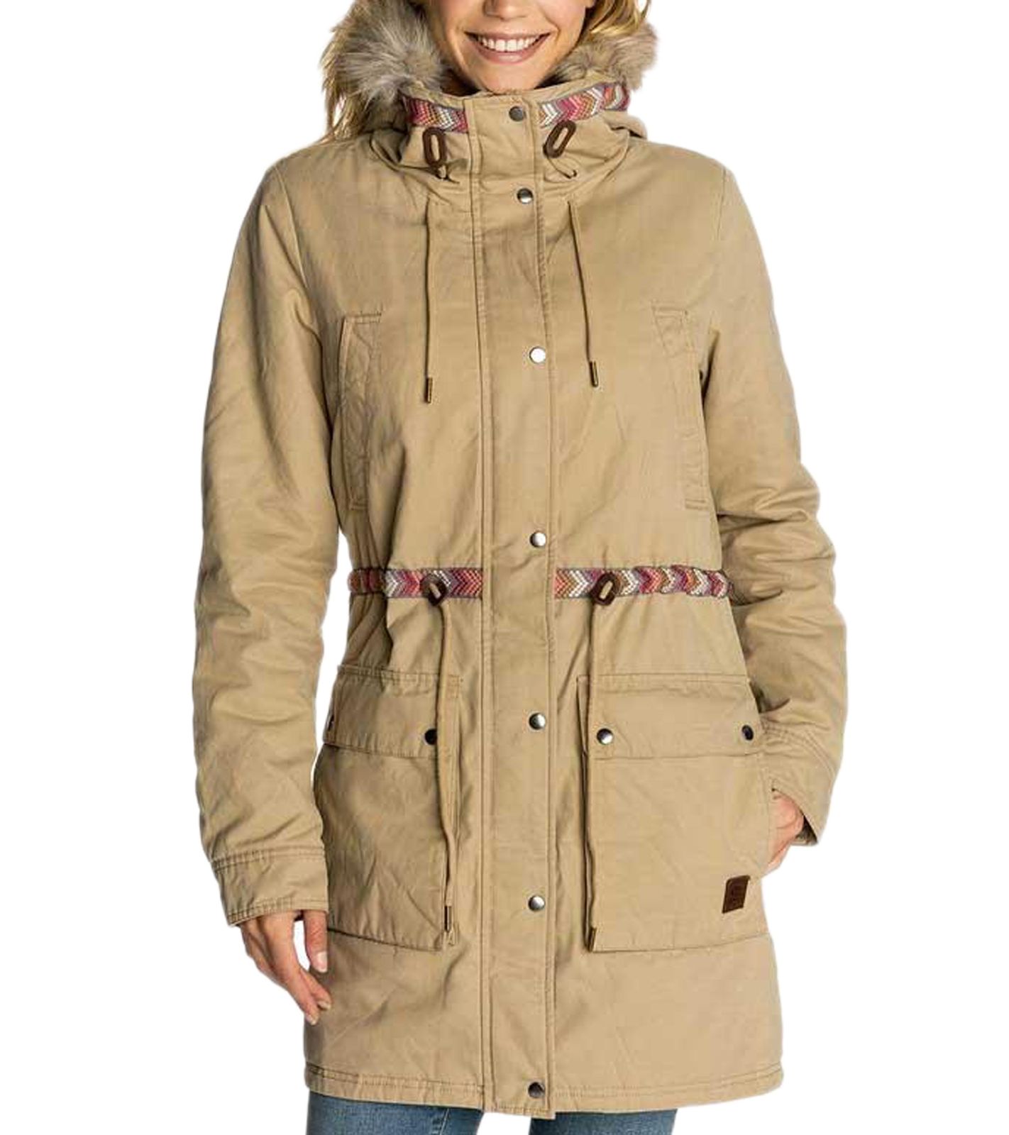 RIP CURL Montauk Damen Winter-Parka Winter-Mantel mit Kapuze und abnehmbarem Fellrand GJKCM4 Twill Beige von RIP CURL