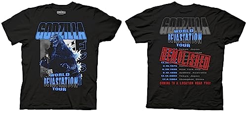 Godzilla World Devestation Tour Herren T-Shirt für Erwachsene, Schwarz, L von RIPPLEJUNCTION