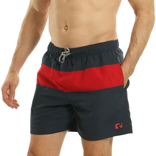 RIPT Herren Essentials Quick Dry UV 50 Sonnenschutz Badeshorts Badehose, Marine/Rot, L von RIPT