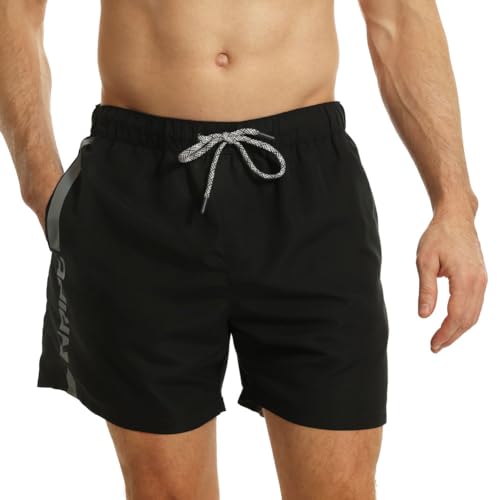 RIPT RCSHO777 Herren Quick Dry UV 50 Sun Protection Vertical Stripe Badeshorts,Schwarz/Grau,2X-L von RIPT Performance