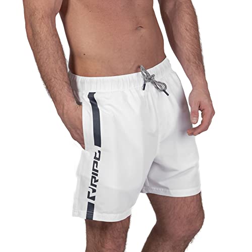 RIPT RCSHO777 Herren Quick Dry UV 50 Sun Protection Vertical Stripe Badeshorts,Weiß/Marineblau,M von RIPT Performance