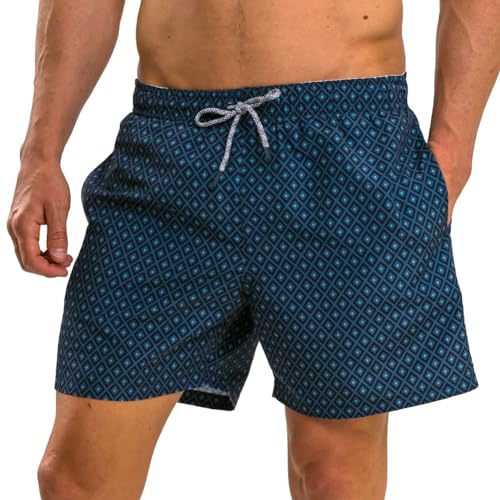 RIPT Herren Essentials Badeshorts schnell trocknend UV 50 Sonnenschutz Badehose, Luftwaffe Blau Diamant Druck, XXL von RIPT