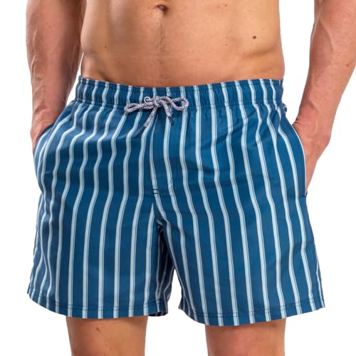 RIPT Herren Essentials Quick Dry UV 50 Sonnenschutz Badehose Badeshorts, Marineblauer Streifendruck, XXL von RIPT