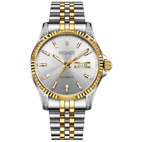 RIQINES Echte Herren Mechanische Uhr Leuchtend Wasserdicht MIYOTA Uhrwerk Herrenuhr Business Mode Markenuhr Gold Weiß Gold Weiß Modern, Gold, Weiß, Modern von RIQINES