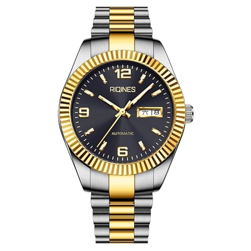 RIQINES Luxus Digital Herren Vollautomatische Mechanische Uhr Edelstahl Wochenkalender Männer Nachtlicht Wasserdicht Mode Trend Uhr 2066, Goldfarben / Schwarz von RIQINES