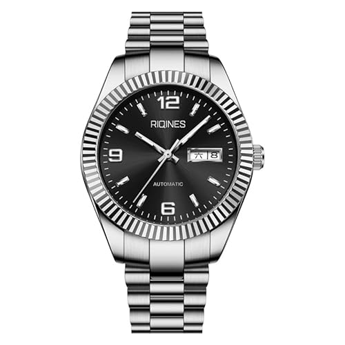 RIQINES Luxus Digital Herren Vollautomatische Mechanische Uhr Edelstahl Wochenkalender Männer Nachtlicht Wasserdicht Mode Trend Uhr 2066, Schwarz von RIQINES