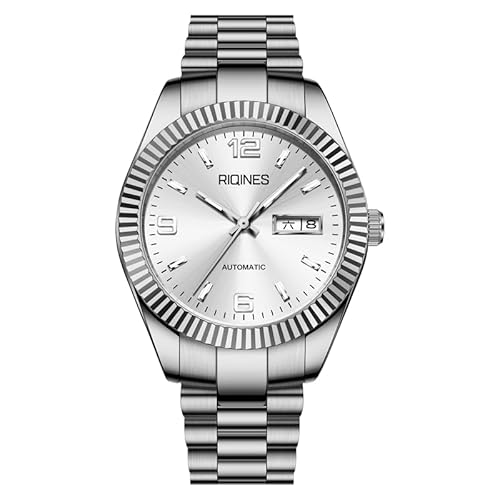 RIQINES Luxus Digital Herren Vollautomatische Mechanische Uhr Edelstahl Wochenkalender Männer Nachtlicht Wasserdicht Mode Trend Uhr 2066, Weiss/opulenter Garten von RIQINES