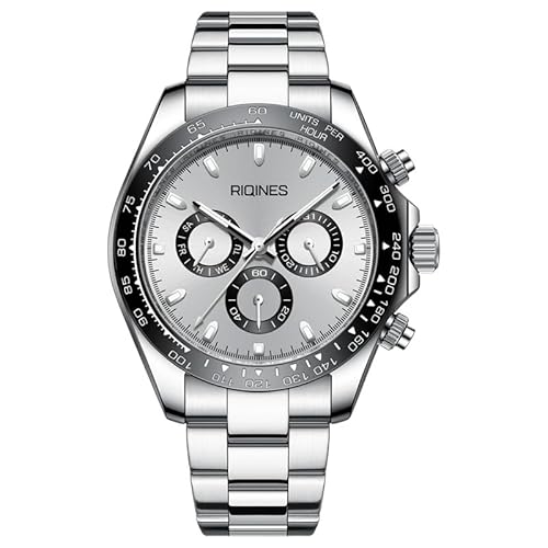 RIQINES Luxus Multifunktions Herren Vollautomatische mechanische Uhr mit großem Zifferblatt Edelstahl Wochenkalender Herren Nachtlicht Wasserdicht Mode Trend Uhr 9016, GRAU von RIQINES