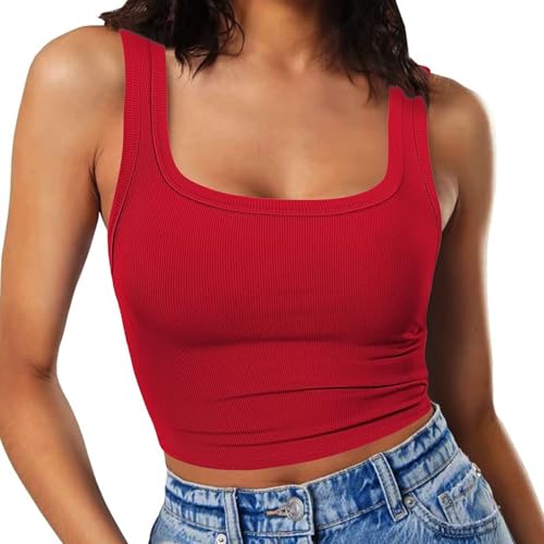 Damen Ärmelloses Tank Top Slim Fit Quadrat-Ausschnitt Geripptes Basic Oberteil S Rot Damen Ärmelloses Tank Top Slim Fit Quadrat-Ausschnitt Geripptes Basic Oberteil S Rot von RIROW