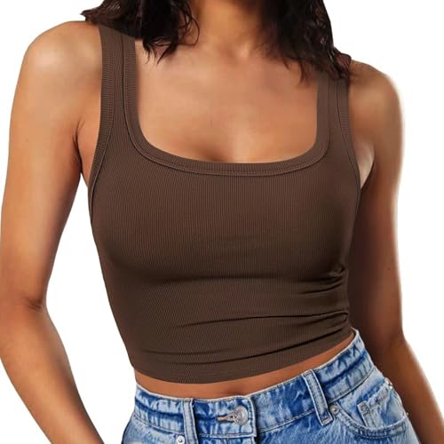 RIROW Damen Ärmelloses Tank Top Slim Fit Quadrat-Ausschnitt Geripptes Basic Oberteil L Kaffee RIROW Damen Ärmelloses Tank Top Slim Fit Quadrat-Ausschnitt Geripptes Basic Oberteil L Kaffee von RIROW