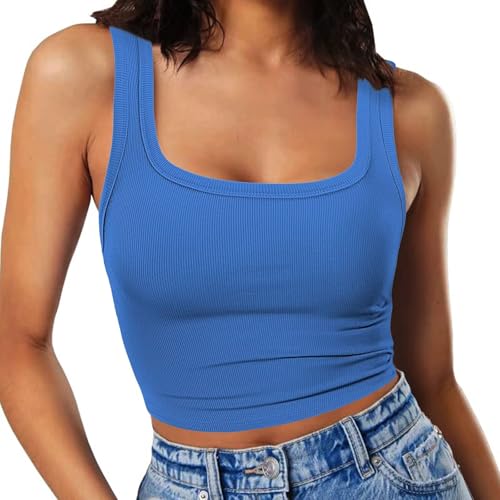 RIROW Damen Ärmelloses Tank Top Slim Fit Quadrat-Ausschnitt Geripptes Basic Oberteil L Kobaltblau von RIROW
