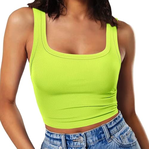 RIROW Damen Ärmelloses Tank Top Slim Fit Quadrat-Ausschnitt Geripptes Basic Oberteil XL Fluoreszierendes Grün von RIROW