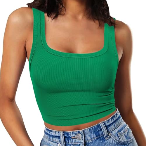 RIROW Damen Ärmelloses Tank Top Slim Fit Quadrat-Ausschnitt Geripptes Basic Oberteil XL Smaragdgrün von RIROW