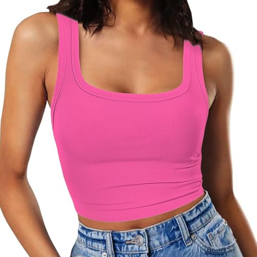 RIROW Damen Ärmelloses Tank Top Slim Fit Quadrat-Ausschnitt Geripptes Basic Oberteil XS Hellrosa von RIROW