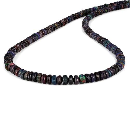 RISENSHINEJEWEL Schwarze äthiopische Opal Halskette mit facettierten Rondelle Perlen für Frauen natürlicher Edelstein handgefertigter Schmuck für Sie hergestellt aus 925er Silber – 50 cm von RISENSHINEJEWEL