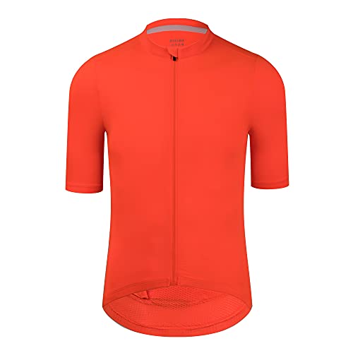 RISESBIK Herren Radtrikot Reißverschlusstasche Kurzarm Leichtes Aero Race Fit Fahrrad Trikot UPF 50+ Radsport Shirt, Orange, Groß von RISESBIK